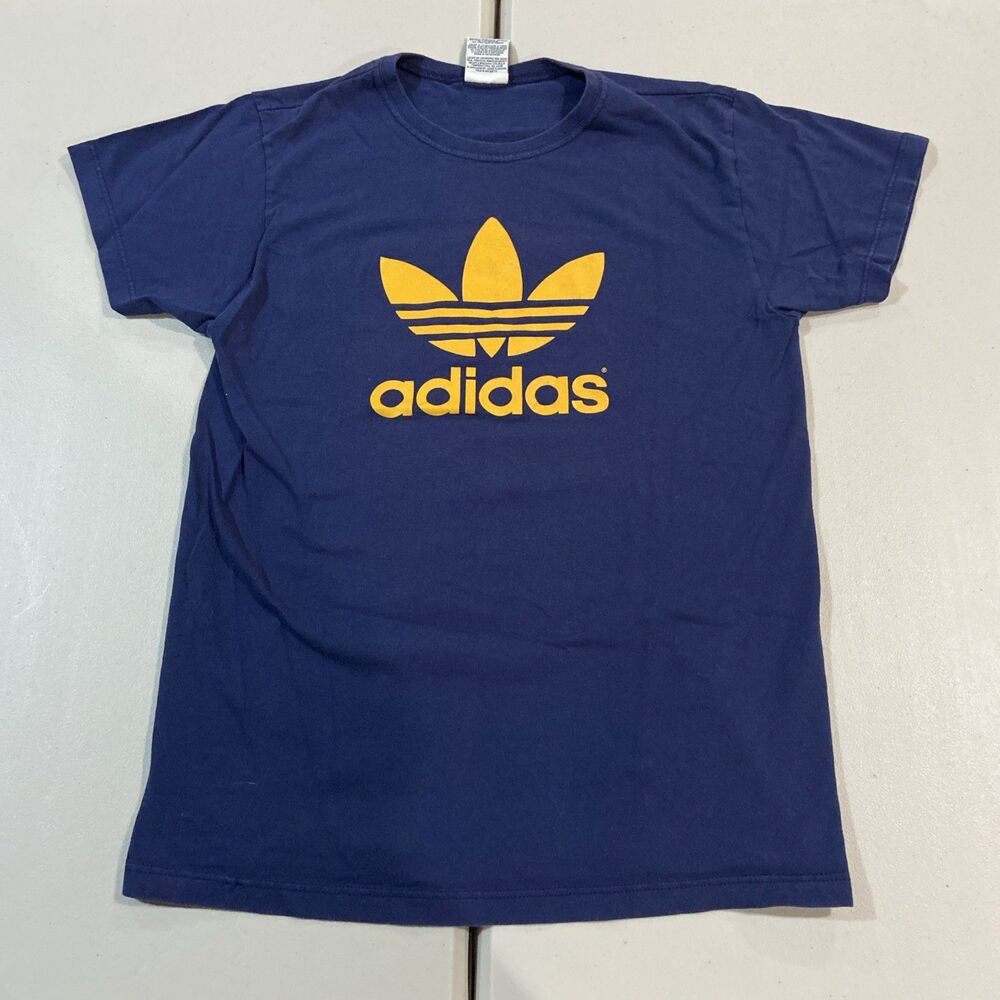 Adidas T-Shirt Blue Vintage Trefoil Graphic Made in USA Small